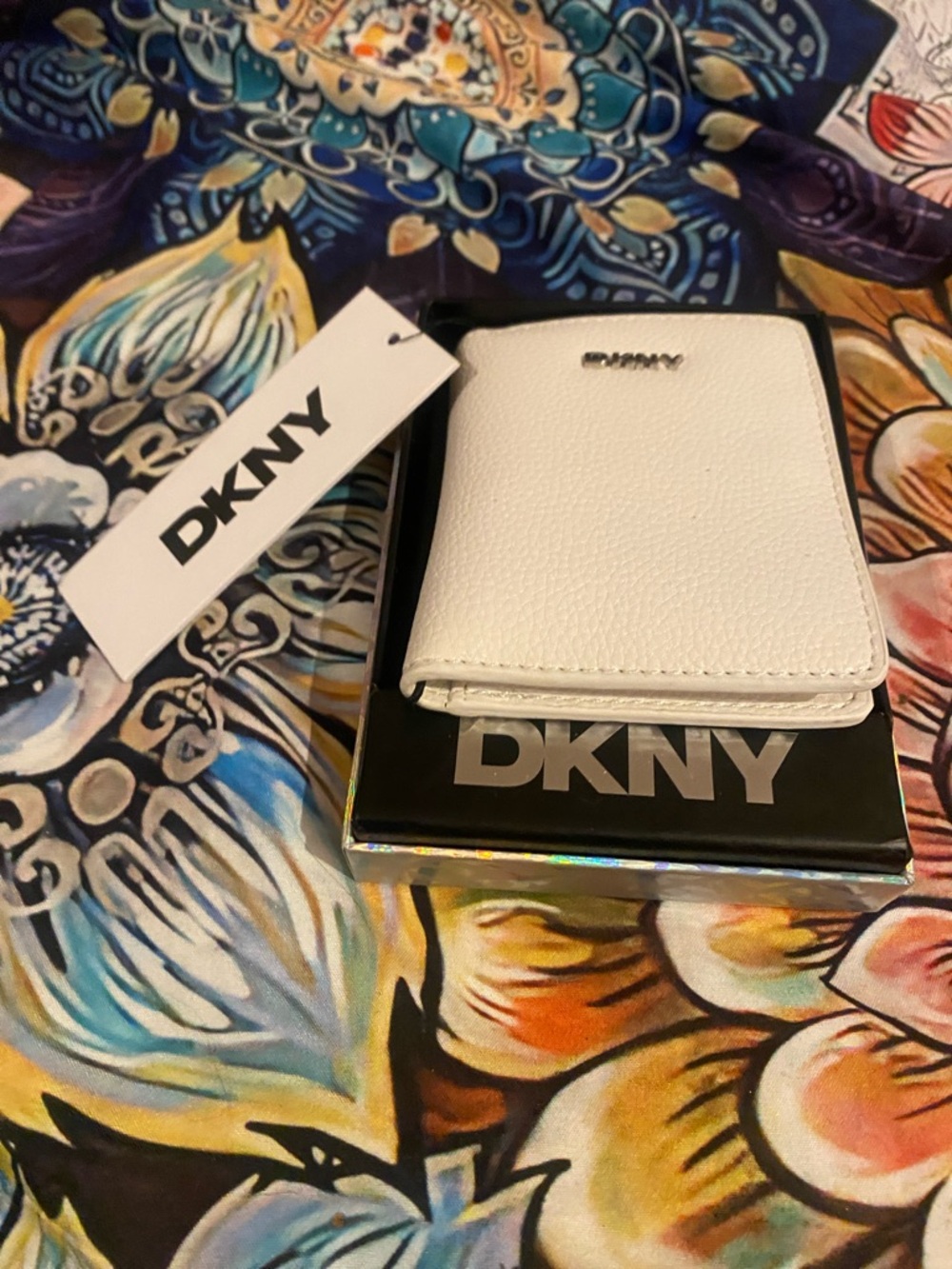 DKNY White Pebbled Leather Card Case